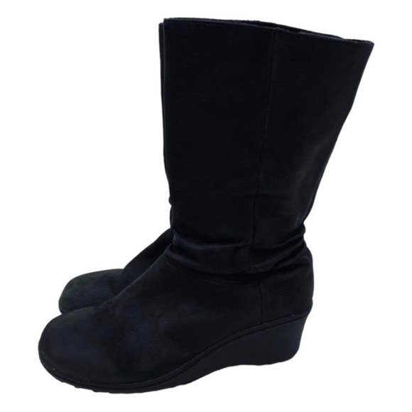 Keen Akita Size 11 Leather Slouch Wedge Boots Mid Calf Pull On Round Toe Comfort - Picture 8 of 12